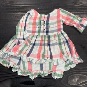 “kBm” Embroidered Ruffle Butts Dress 3-6M